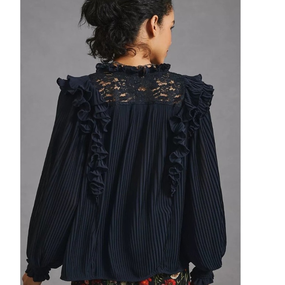 ANTHROPOLOGIE Pleated Ruffled Blouse Black Size XS - Picture 5 of 15